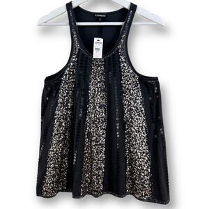 Express gray‎ tank with sequin stripes NWT size M